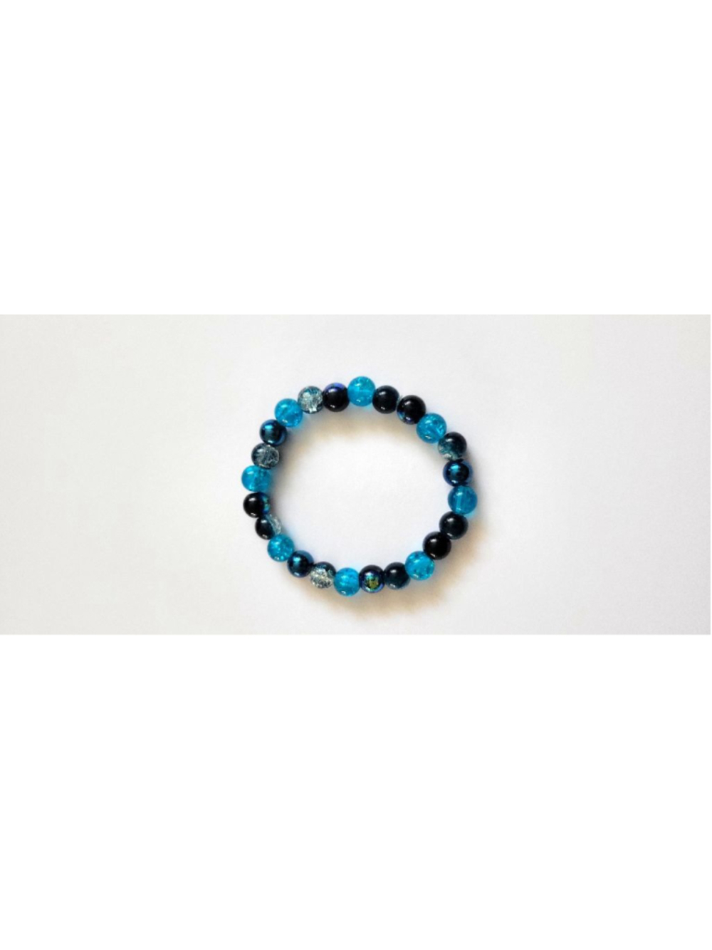 Aurora Borealis Blue Glass Beaded Stretch Bracelet 7 Inch